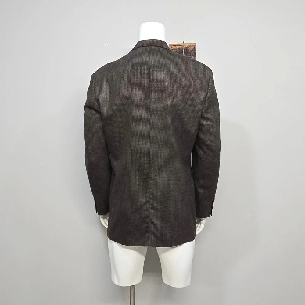 Oscar De La‎ Renta Wool Sport Coat Men 42L Brown Houndstooth Blazer Ivy Preppy